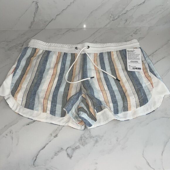 Athleta Beachside Bali Linen Shorts Women's 16 Striped with Pockets Drawstring - Picture 1 of 7